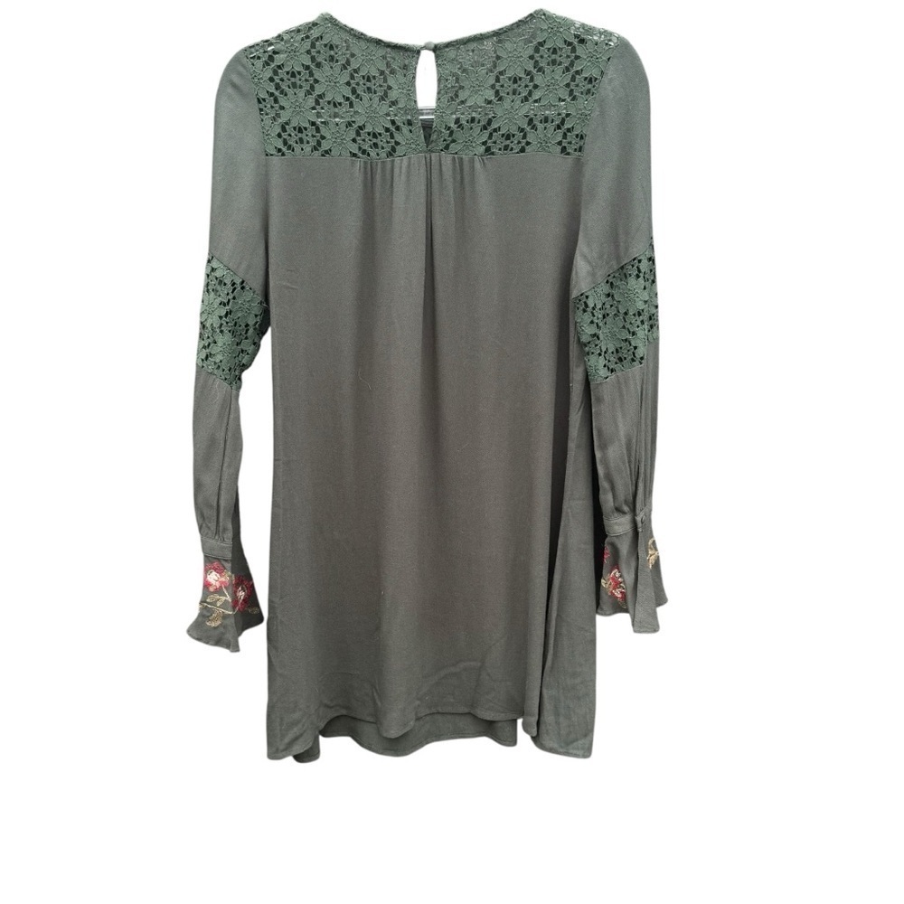 Altar'd State Green Ruffled Embroidered Tunic 3/4 sleeve - Picture 15 of 16